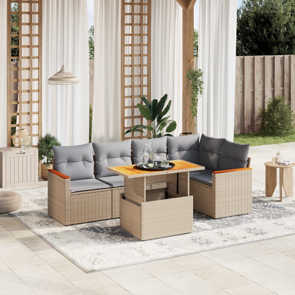 6-delige Loungeset met kussens poly rattan beige Tuinsets | Creëer jouw Trendy Thuis | Gratis bezorgd & Retour | Trendy.nl