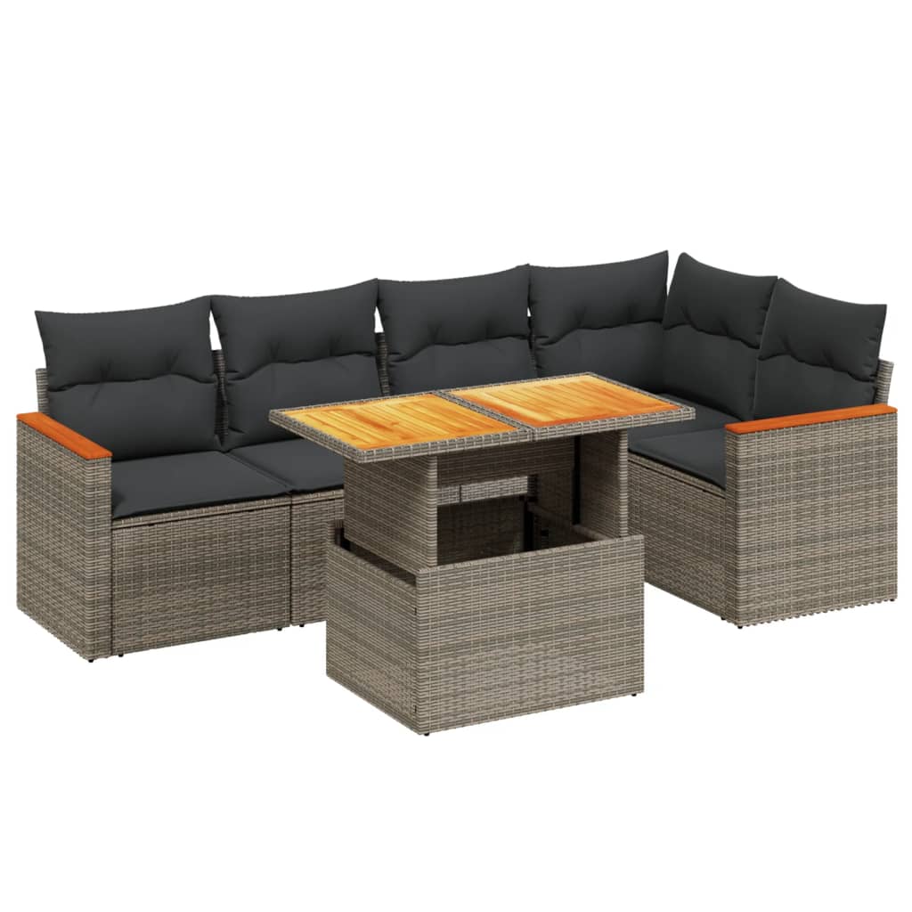 6-delige Loungeset met kussens poly rattan grijs Tuinsets | Creëer jouw Trendy Thuis | Gratis bezorgd & Retour | Trendy.nl