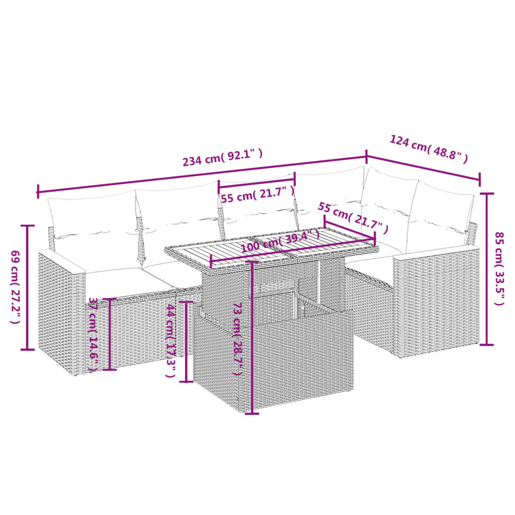 6-delige Loungeset met kussens poly rattan grijs Tuinsets | Creëer jouw Trendy Thuis | Gratis bezorgd & Retour | Trendy.nl