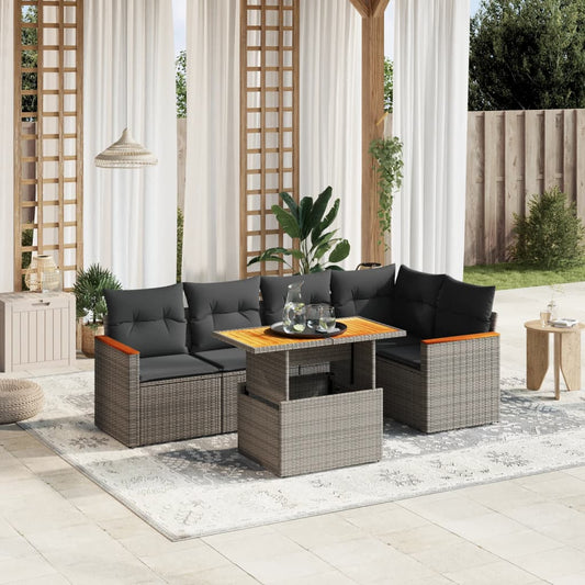 6-delige Loungeset met kussens poly rattan grijs Tuinsets | Creëer jouw Trendy Thuis | Gratis bezorgd & Retour | Trendy.nl