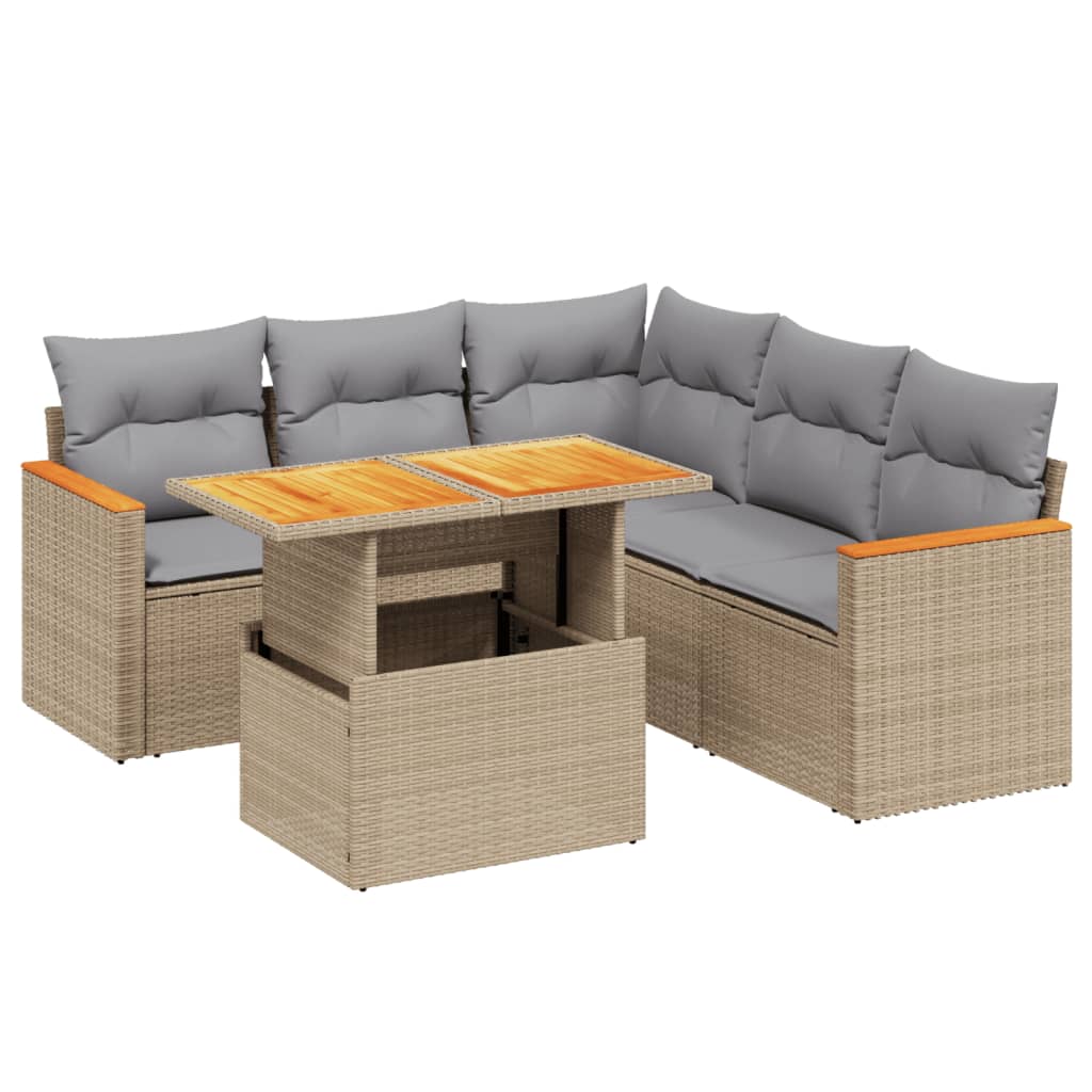 6-delige Loungeset met kussens poly rattan beige Tuinsets | Creëer jouw Trendy Thuis | Gratis bezorgd & Retour | Trendy.nl