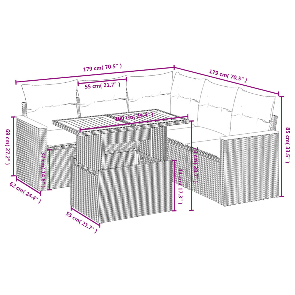 6-delige Loungeset met kussens poly rattan beige Tuinsets | Creëer jouw Trendy Thuis | Gratis bezorgd & Retour | Trendy.nl