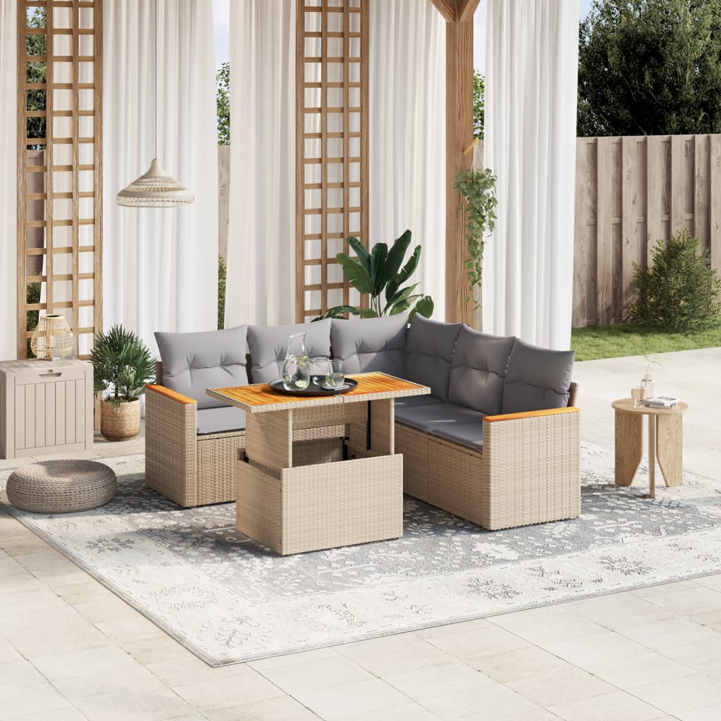 6-delige Loungeset met kussens poly rattan beige Tuinsets | Creëer jouw Trendy Thuis | Gratis bezorgd & Retour | Trendy.nl