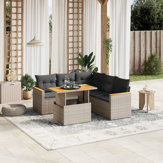 6-delige Loungeset met kussens poly rattan grijs Tuinsets | Creëer jouw Trendy Thuis | Gratis bezorgd & Retour | Trendy.nl