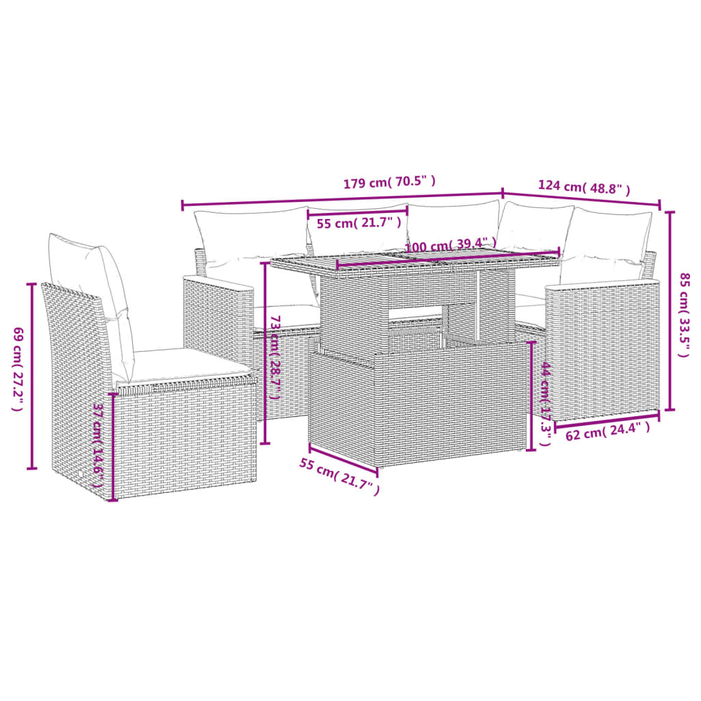 6-delige Loungeset met kussens poly rattan beige Tuinsets | Creëer jouw Trendy Thuis | Gratis bezorgd & Retour | Trendy.nl