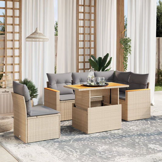 6-delige Loungeset met kussens poly rattan beige Tuinsets | Creëer jouw Trendy Thuis | Gratis bezorgd & Retour | Trendy.nl