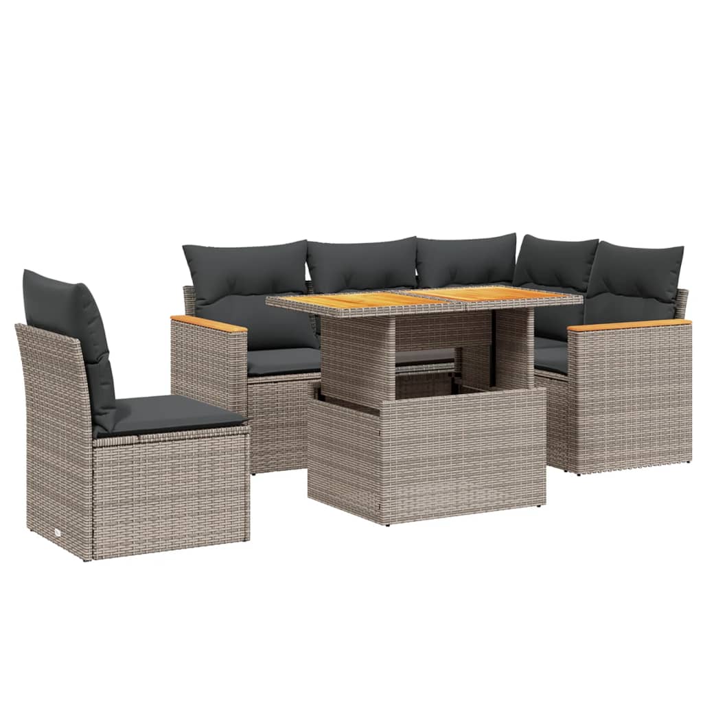 6-delige Loungeset met kussens poly rattan grijs Tuinsets | Creëer jouw Trendy Thuis | Gratis bezorgd & Retour | Trendy.nl