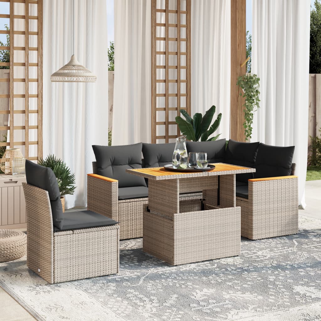 6-delige Loungeset met kussens poly rattan grijs Tuinsets | Creëer jouw Trendy Thuis | Gratis bezorgd & Retour | Trendy.nl