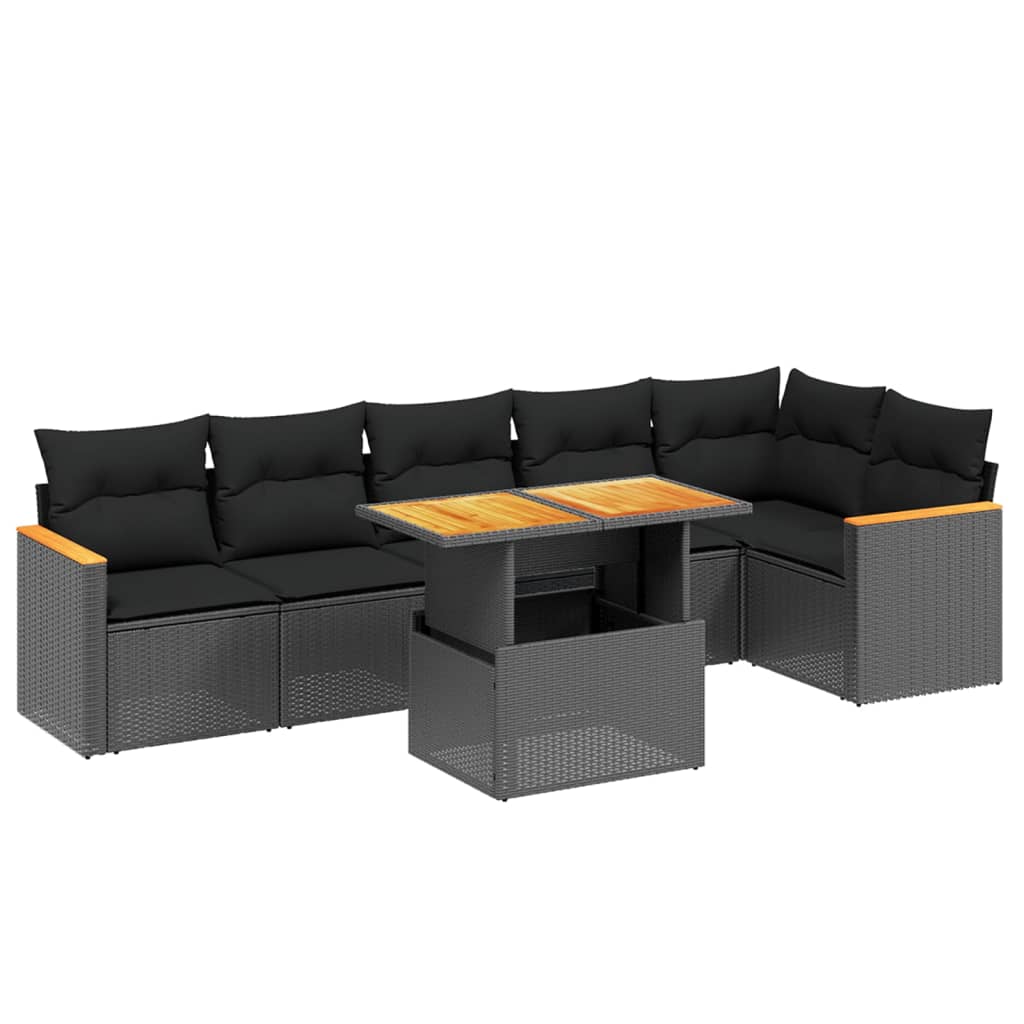 7-delige Loungeset met kussens poly rattan zwart Tuinsets | Creëer jouw Trendy Thuis | Gratis bezorgd & Retour | Trendy.nl