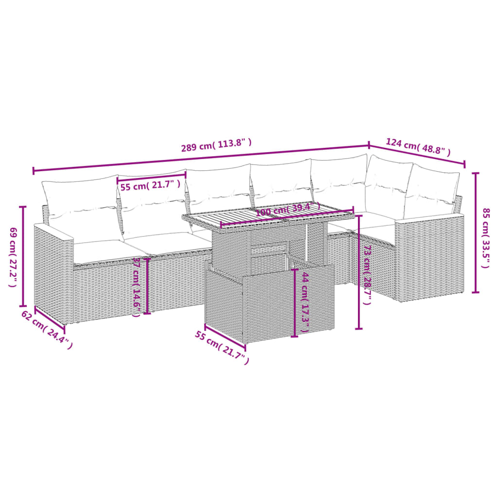 7-delige Loungeset met kussens poly rattan zwart Tuinsets | Creëer jouw Trendy Thuis | Gratis bezorgd & Retour | Trendy.nl