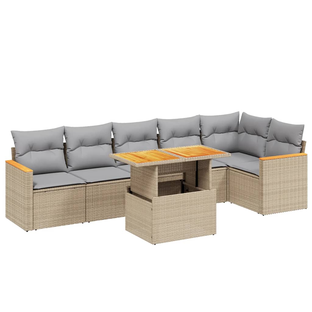 7-delige Loungeset met kussens poly rattan beige Tuinsets | Creëer jouw Trendy Thuis | Gratis bezorgd & Retour | Trendy.nl