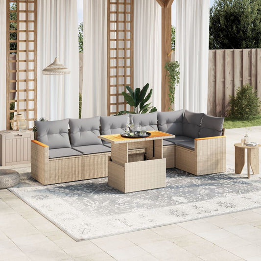 7-delige Loungeset met kussens poly rattan beige Tuinsets | Creëer jouw Trendy Thuis | Gratis bezorgd & Retour | Trendy.nl