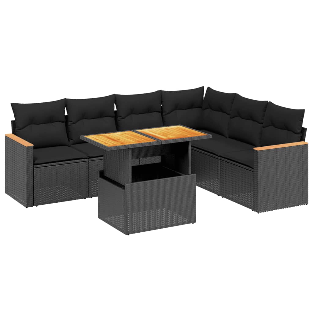 7-delige Loungeset met kussens poly rattan zwart Tuinsets | Creëer jouw Trendy Thuis | Gratis bezorgd & Retour | Trendy.nl