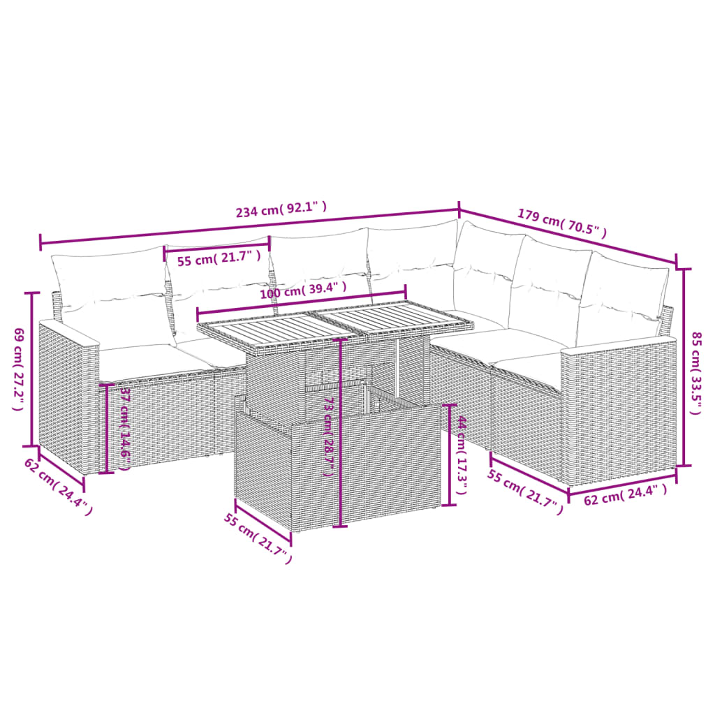 7-delige Loungeset met kussens poly rattan zwart Tuinsets | Creëer jouw Trendy Thuis | Gratis bezorgd & Retour | Trendy.nl