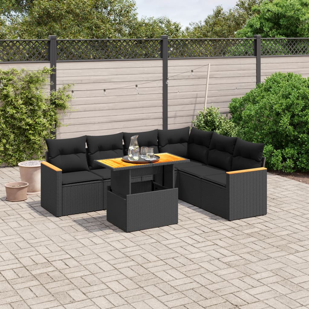 7-delige Loungeset met kussens poly rattan zwart Tuinsets | Creëer jouw Trendy Thuis | Gratis bezorgd & Retour | Trendy.nl