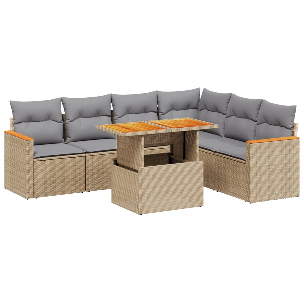 7-delige Loungeset met kussens poly rattan beige Tuinsets | Creëer jouw Trendy Thuis | Gratis bezorgd & Retour | Trendy.nl