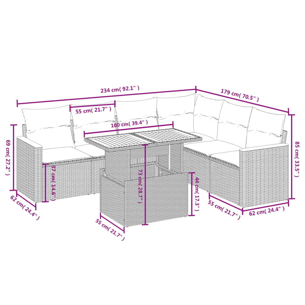 7-delige Loungeset met kussens poly rattan beige Tuinsets | Creëer jouw Trendy Thuis | Gratis bezorgd & Retour | Trendy.nl