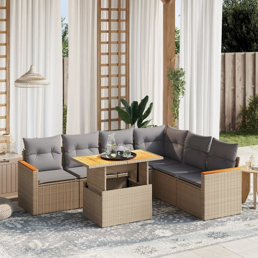 7-delige Loungeset met kussens poly rattan beige Tuinsets | Creëer jouw Trendy Thuis | Gratis bezorgd & Retour | Trendy.nl