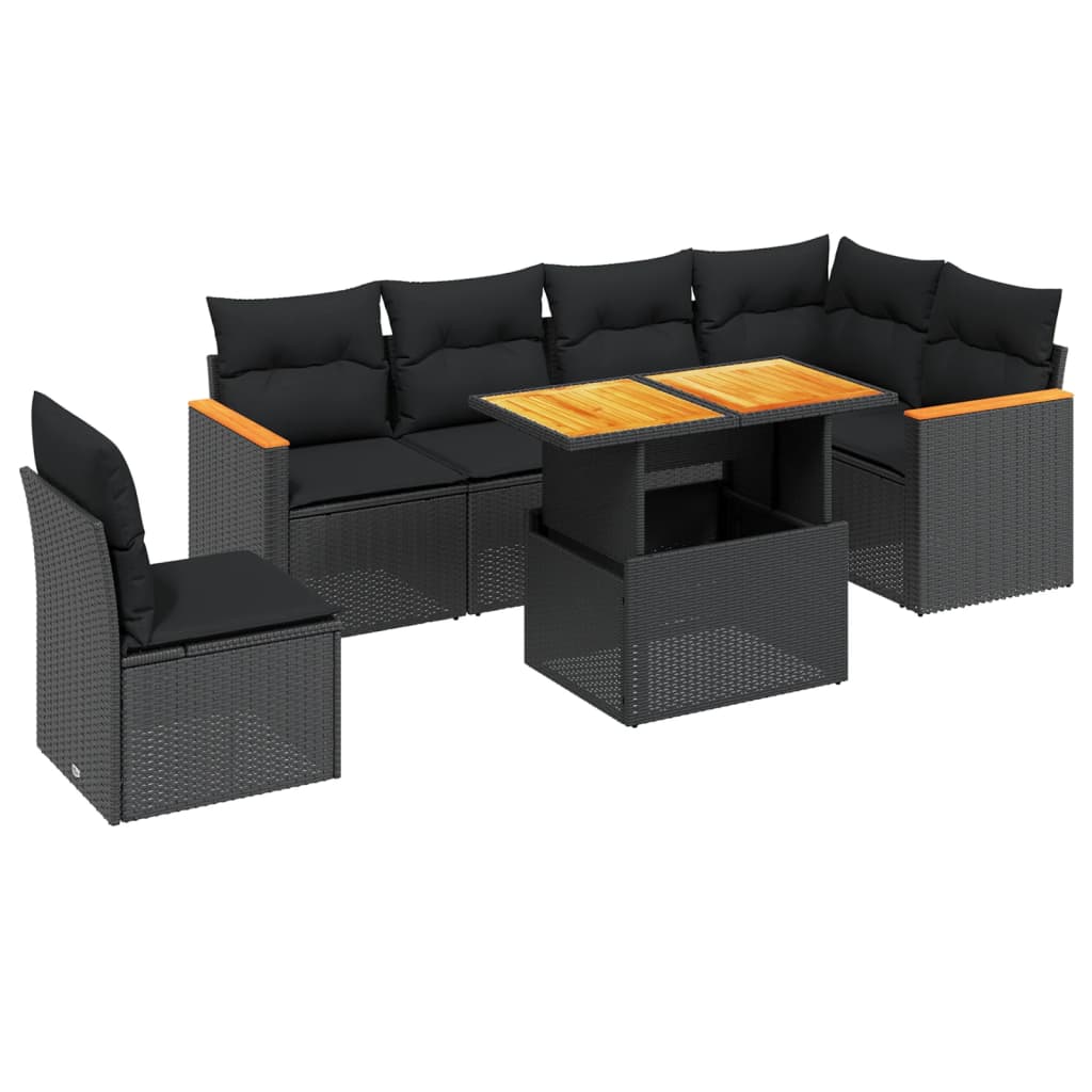 7-delige Loungeset met kussens poly rattan zwart Tuinsets | Creëer jouw Trendy Thuis | Gratis bezorgd & Retour | Trendy.nl