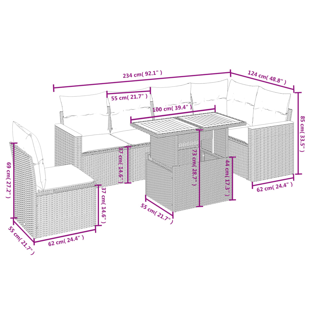 7-delige Loungeset met kussens poly rattan zwart Tuinsets | Creëer jouw Trendy Thuis | Gratis bezorgd & Retour | Trendy.nl