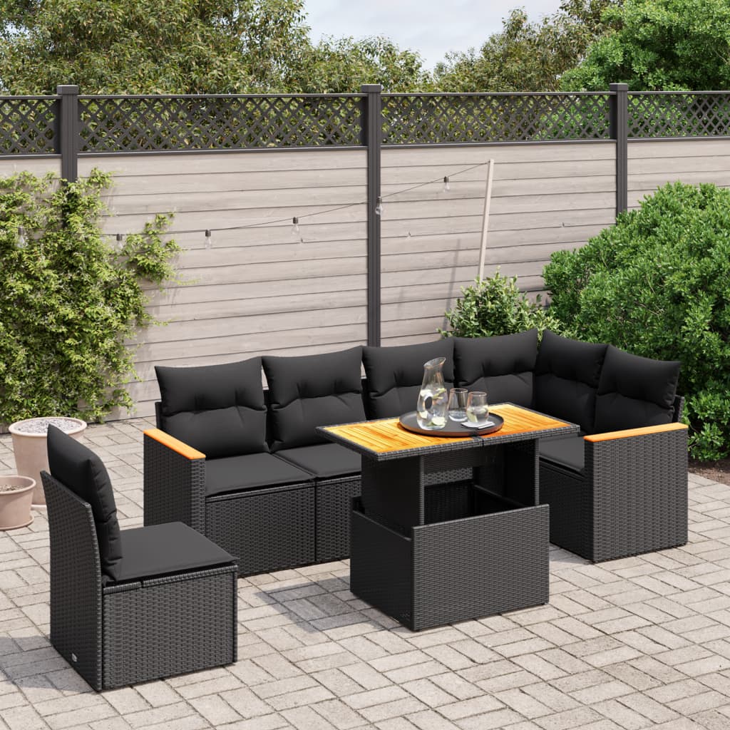 7-delige Loungeset met kussens poly rattan zwart Tuinsets | Creëer jouw Trendy Thuis | Gratis bezorgd & Retour | Trendy.nl