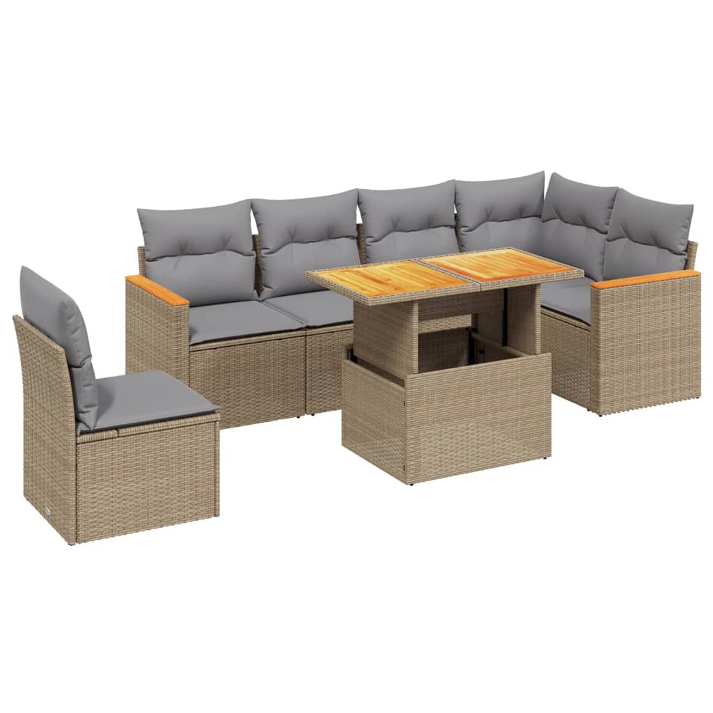 7-delige Loungeset met kussens poly rattan beige Tuinsets | Creëer jouw Trendy Thuis | Gratis bezorgd & Retour | Trendy.nl