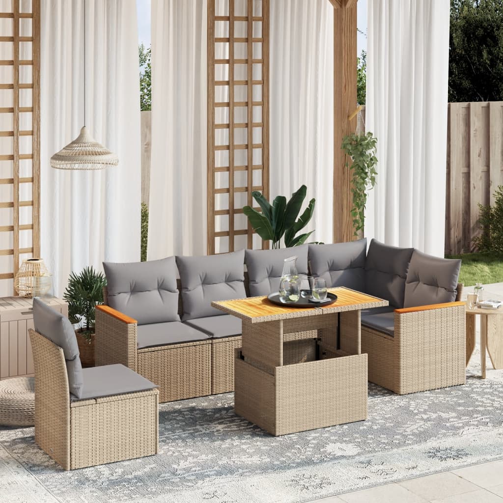 7-delige Loungeset met kussens poly rattan beige Tuinsets | Creëer jouw Trendy Thuis | Gratis bezorgd & Retour | Trendy.nl