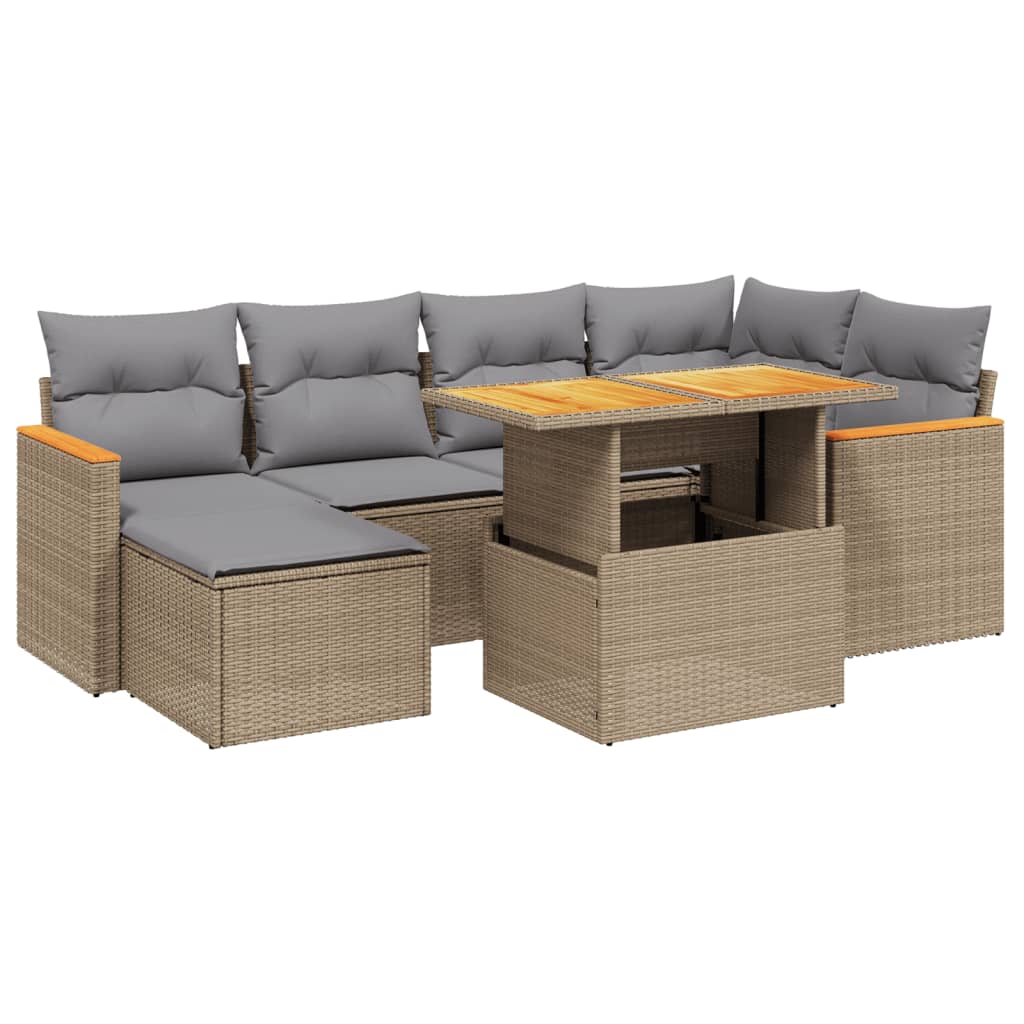 7-delige Loungeset met kussens poly rattan beige Tuinsets | Creëer jouw Trendy Thuis | Gratis bezorgd & Retour | Trendy.nl