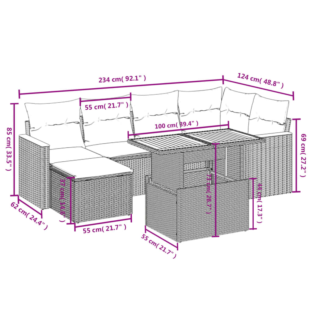 7-delige Loungeset met kussens poly rattan beige Tuinsets | Creëer jouw Trendy Thuis | Gratis bezorgd & Retour | Trendy.nl