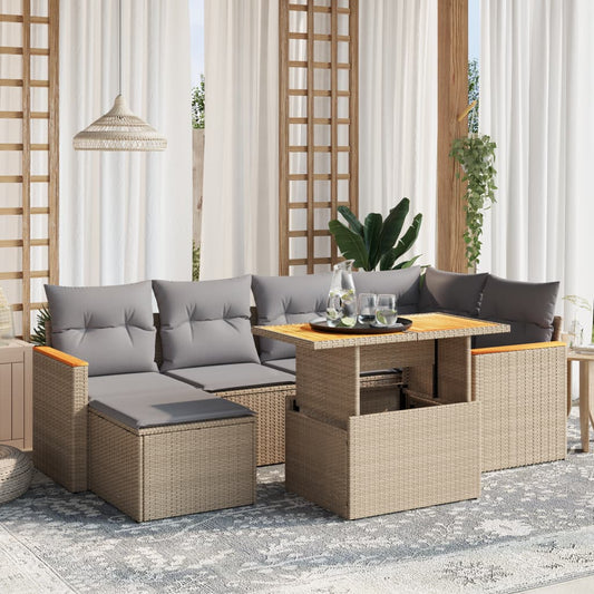 7-delige Loungeset met kussens poly rattan beige Tuinsets | Creëer jouw Trendy Thuis | Gratis bezorgd & Retour | Trendy.nl