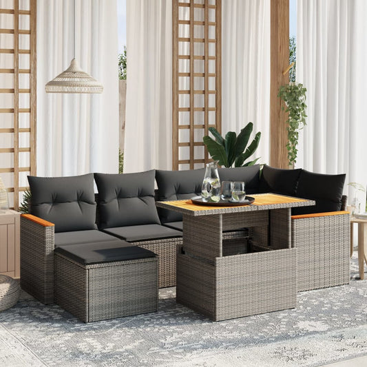 7-delige Loungeset met kussens poly rattan grijs Tuinsets | Creëer jouw Trendy Thuis | Gratis bezorgd & Retour | Trendy.nl