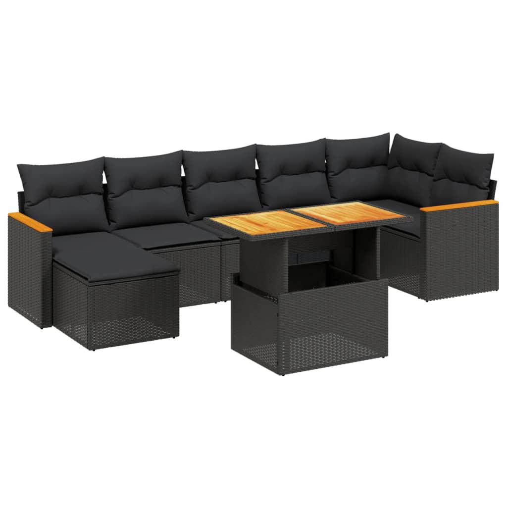 8-delige Loungeset met kussens poly rattan zwart Tuinsets | Creëer jouw Trendy Thuis | Gratis bezorgd & Retour | Trendy.nl