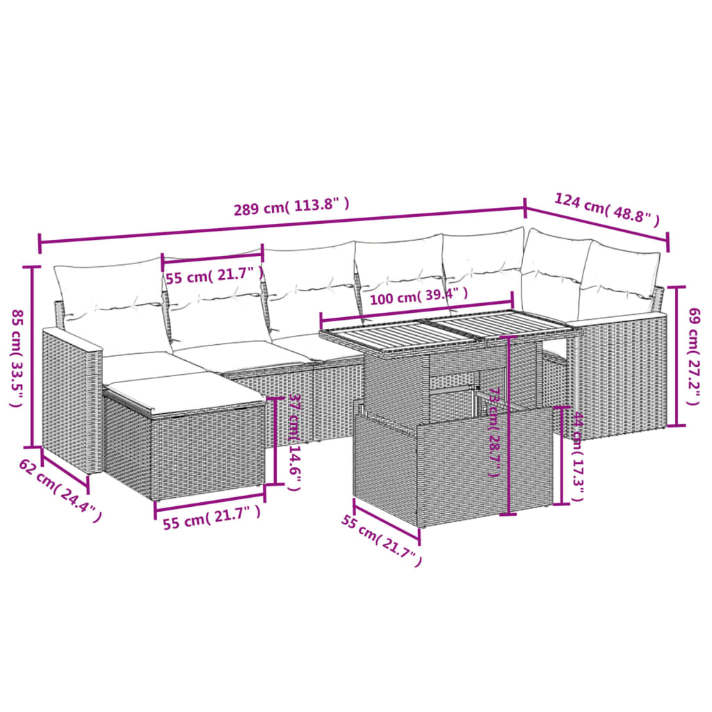 8-delige Loungeset met kussens poly rattan zwart Tuinsets | Creëer jouw Trendy Thuis | Gratis bezorgd & Retour | Trendy.nl