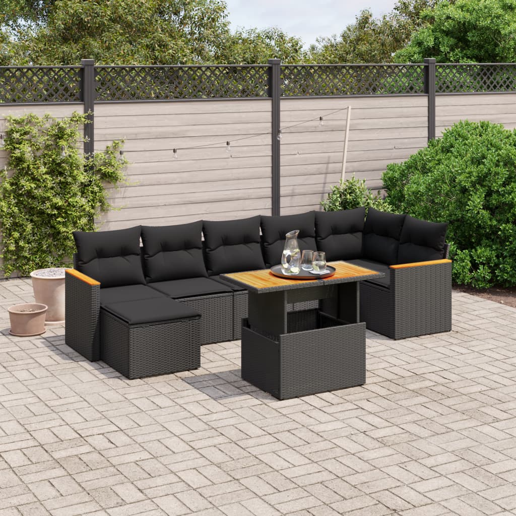 8-delige Loungeset met kussens poly rattan zwart Tuinsets | Creëer jouw Trendy Thuis | Gratis bezorgd & Retour | Trendy.nl