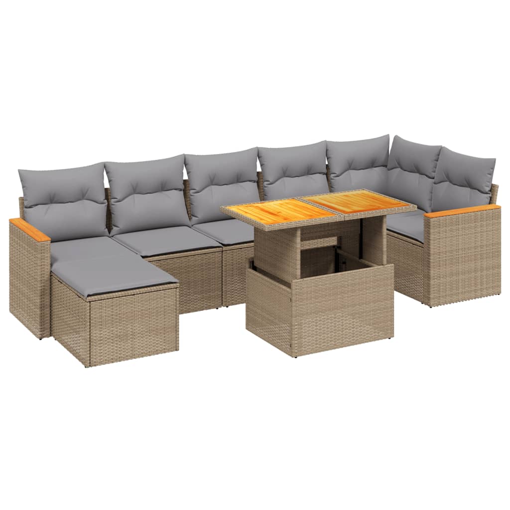 8-delige Loungeset met kussens poly rattan beige Tuinsets | Creëer jouw Trendy Thuis | Gratis bezorgd & Retour | Trendy.nl