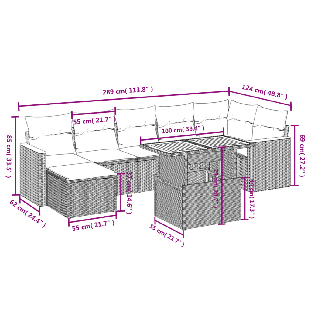 8-delige Loungeset met kussens poly rattan beige Tuinsets | Creëer jouw Trendy Thuis | Gratis bezorgd & Retour | Trendy.nl