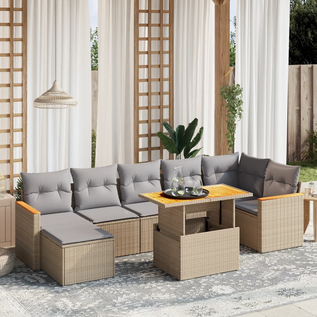 8-delige Loungeset met kussens poly rattan beige Tuinsets | Creëer jouw Trendy Thuis | Gratis bezorgd & Retour | Trendy.nl