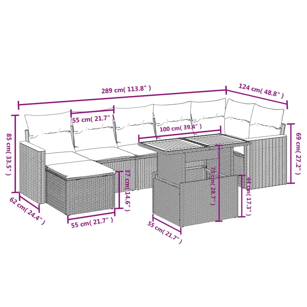 8-delige Loungeset met kussens poly rattan grijs Tuinsets | Creëer jouw Trendy Thuis | Gratis bezorgd & Retour | Trendy.nl