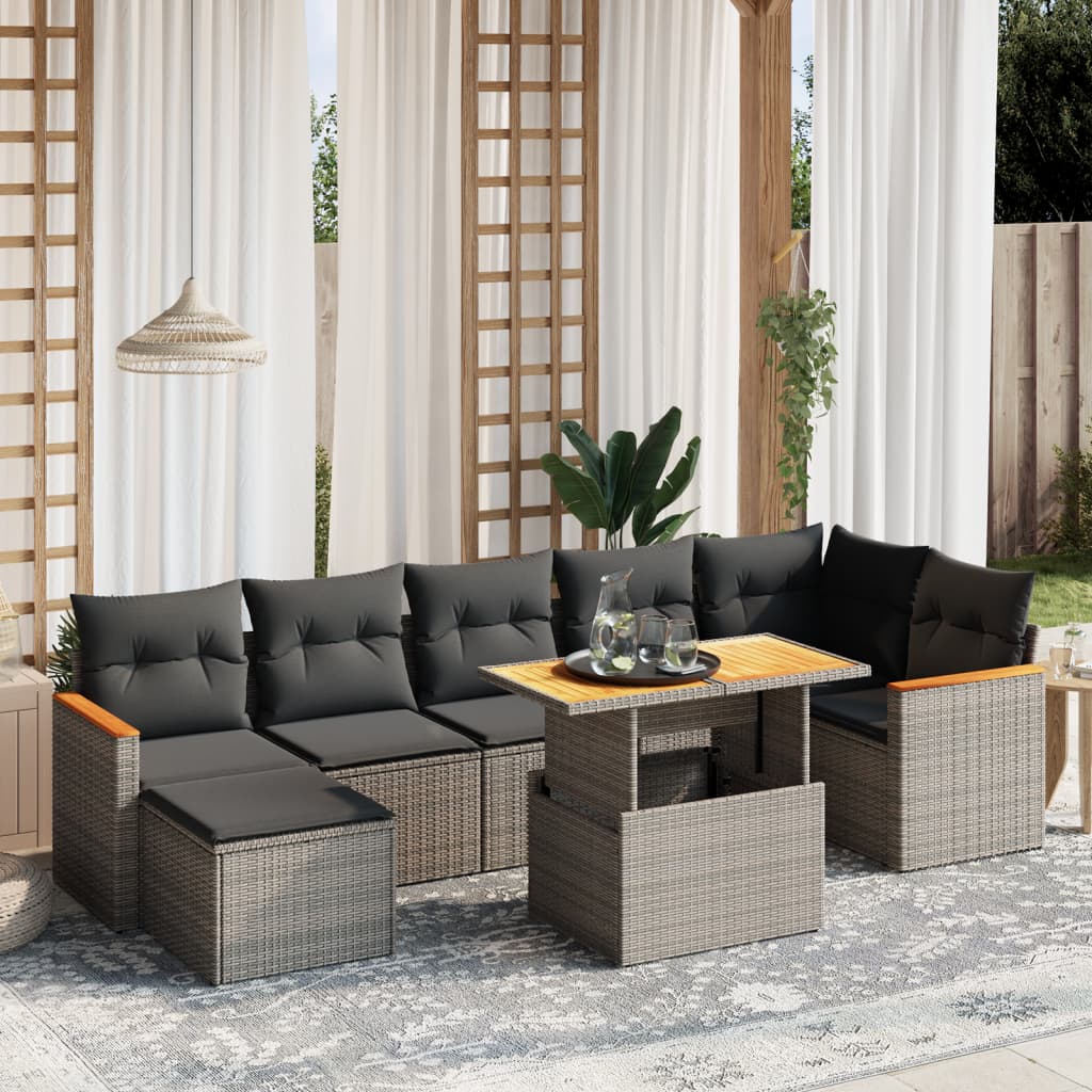 8-delige Loungeset met kussens poly rattan grijs Tuinsets | Creëer jouw Trendy Thuis | Gratis bezorgd & Retour | Trendy.nl