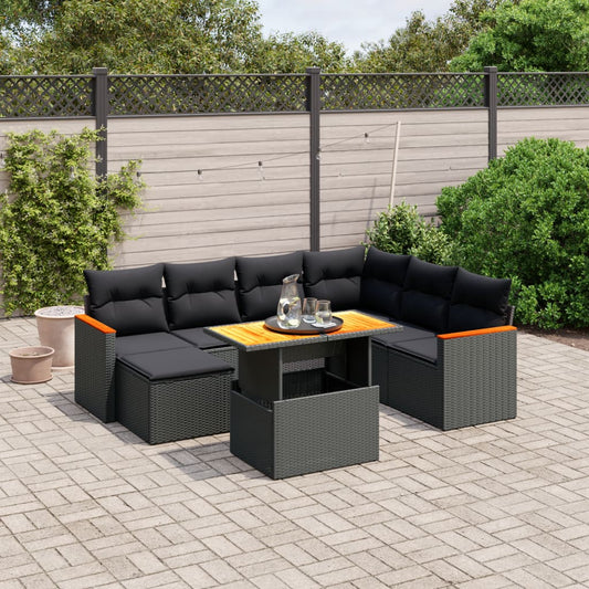 8-delige Loungeset met kussens poly rattan zwart Tuinsets | Creëer jouw Trendy Thuis | Gratis bezorgd & Retour | Trendy.nl