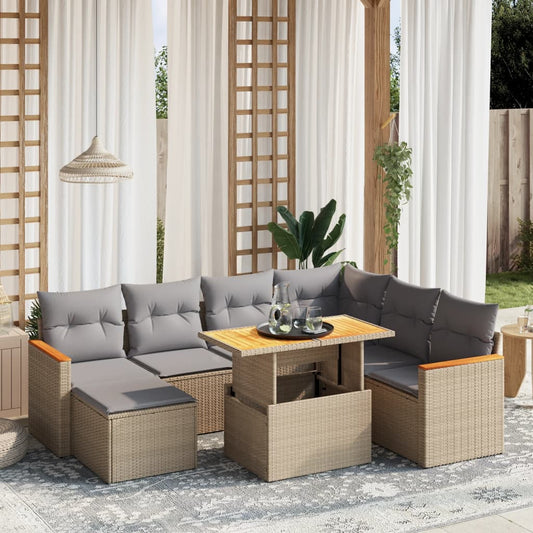 8-delige Loungeset met kussens poly rattan beige Tuinsets | Creëer jouw Trendy Thuis | Gratis bezorgd & Retour | Trendy.nl