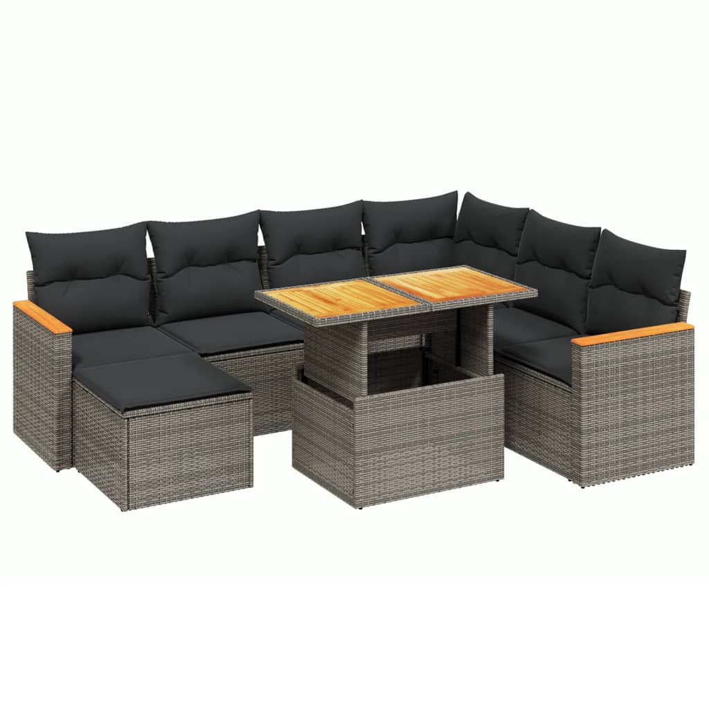 8-delige Loungeset met kussens poly rattan grijs Tuinsets | Creëer jouw Trendy Thuis | Gratis bezorgd & Retour | Trendy.nl