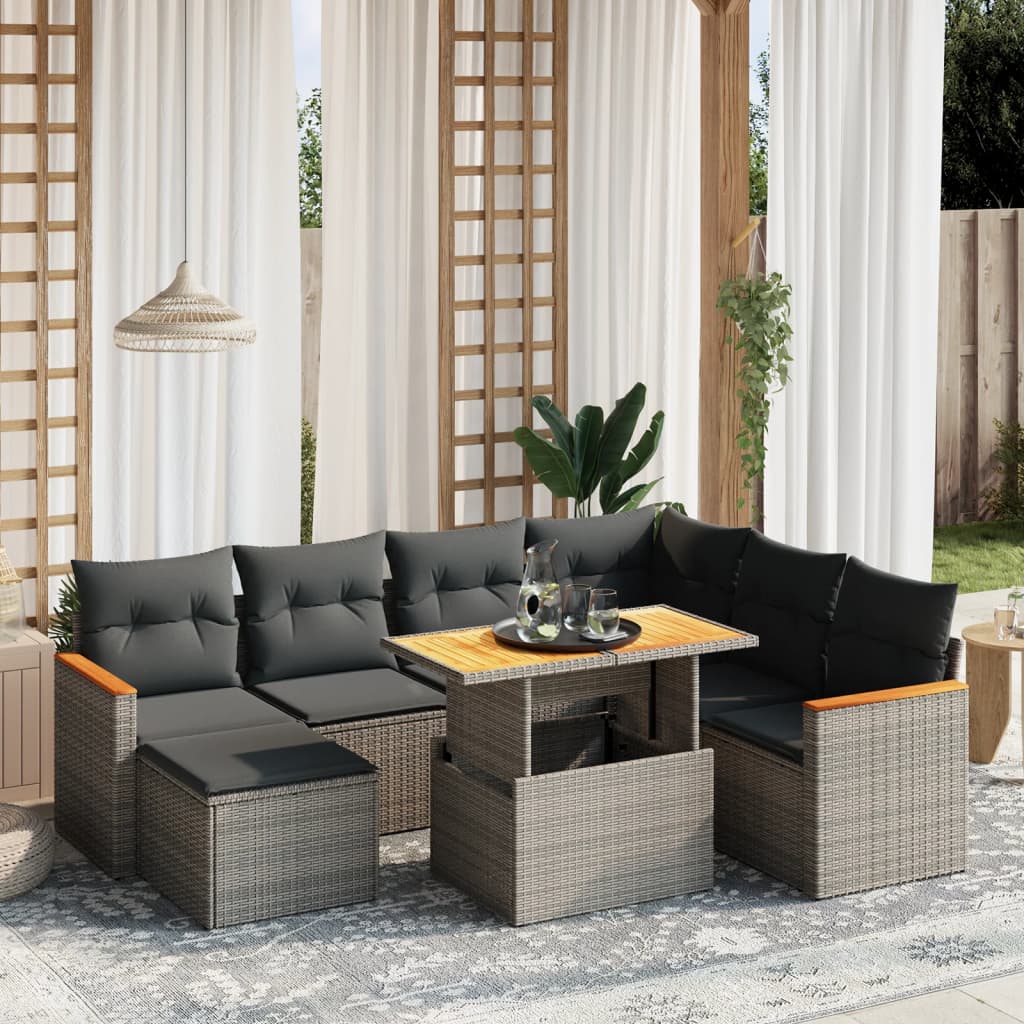 8-delige Loungeset met kussens poly rattan grijs Tuinsets | Creëer jouw Trendy Thuis | Gratis bezorgd & Retour | Trendy.nl