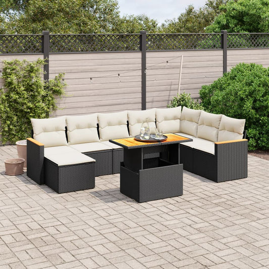 9-delige Loungeset met kussens poly rattan zwart Tuinsets | Creëer jouw Trendy Thuis | Gratis bezorgd & Retour | Trendy.nl