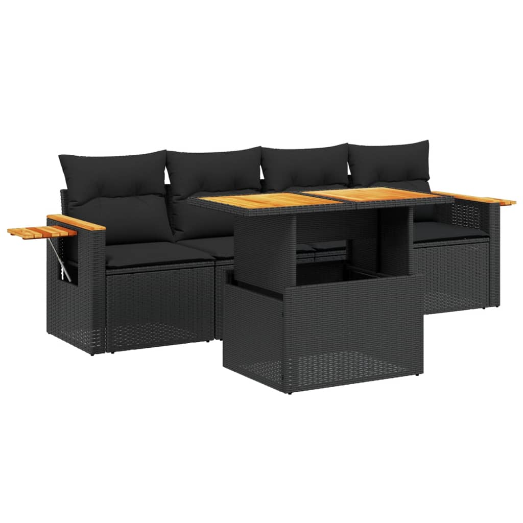 5-delige Loungeset met kussens poly rattan zwart Tuinsets | Creëer jouw Trendy Thuis | Gratis bezorgd & Retour | Trendy.nl