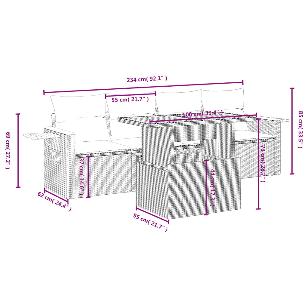 5-delige Loungeset met kussens poly rattan zwart Tuinsets | Creëer jouw Trendy Thuis | Gratis bezorgd & Retour | Trendy.nl