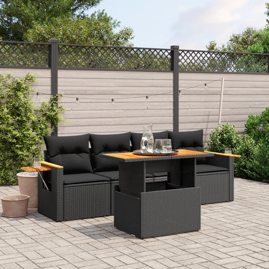 5-delige Loungeset met kussens poly rattan zwart Tuinsets | Creëer jouw Trendy Thuis | Gratis bezorgd & Retour | Trendy.nl