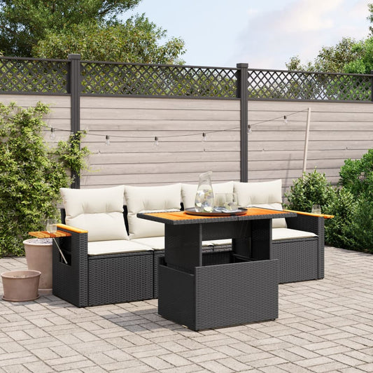 5-delige Loungeset met kussens poly rattan zwart Tuinsets | Creëer jouw Trendy Thuis | Gratis bezorgd & Retour | Trendy.nl