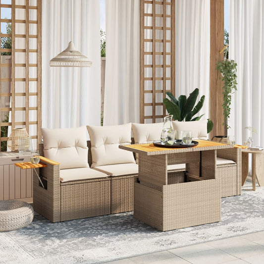 5-delige Loungeset met kussens poly rattan beige Tuinsets | Creëer jouw Trendy Thuis | Gratis bezorgd & Retour | Trendy.nl