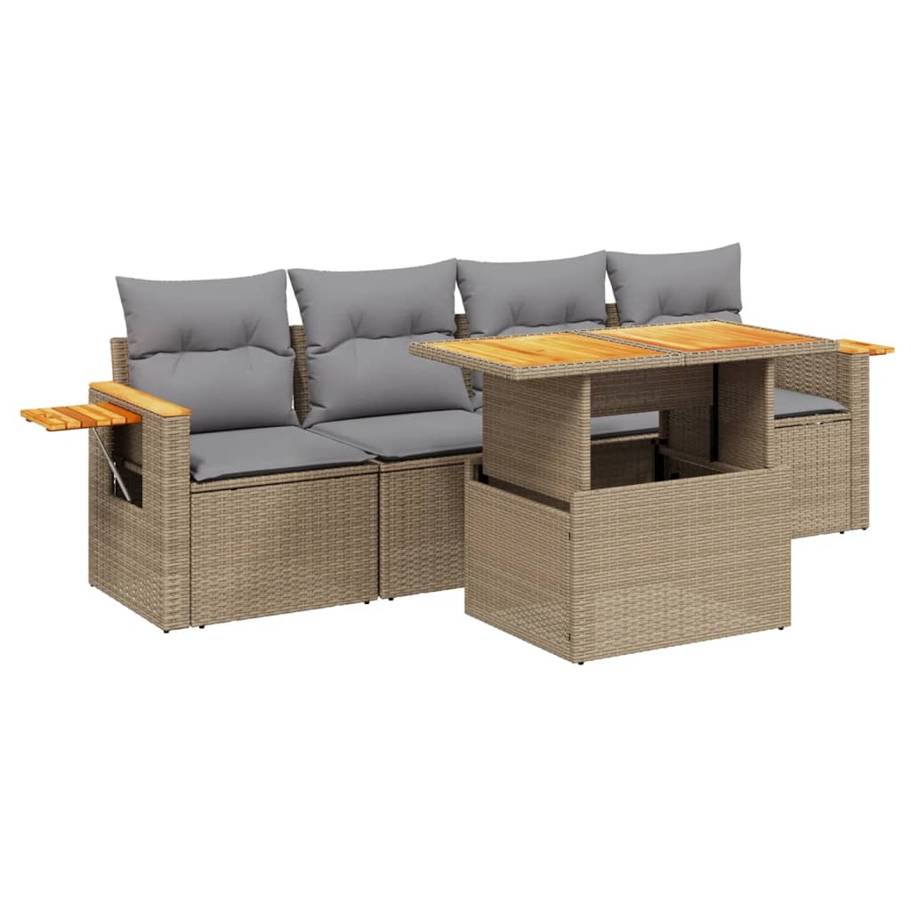 5-delige Loungeset met kussens poly rattan beige Tuinsets | Creëer jouw Trendy Thuis | Gratis bezorgd & Retour | Trendy.nl